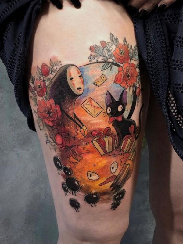 No Face and Jiji with Calcifer tattoo