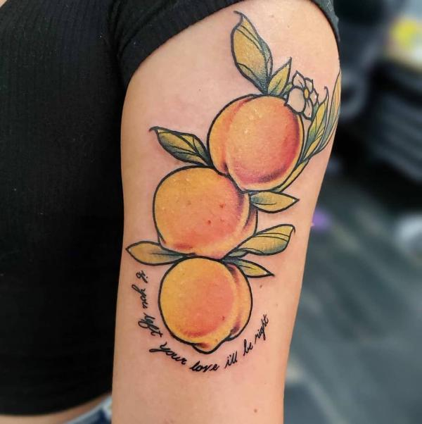 Peach tattoo with lyrics if you left your love ill be right