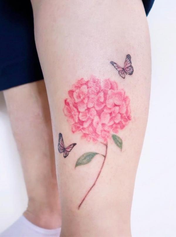 Pink hydrangea tattoo