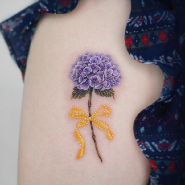 Purple hydrangea tattoo