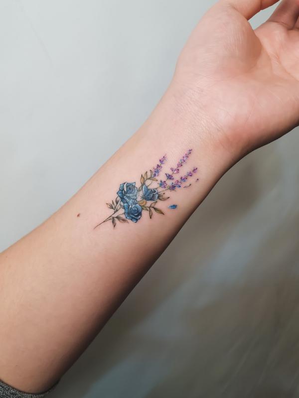 Purple lavender and blue rose
