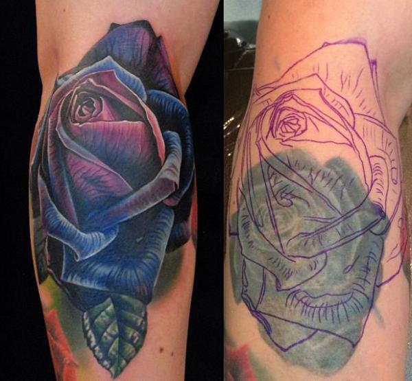 Purple rose cover up tattoo