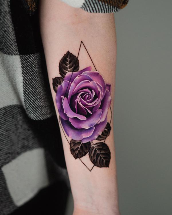 Purple rose on geometric shape