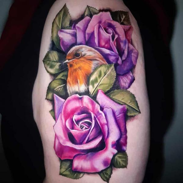 Purple rose with bird