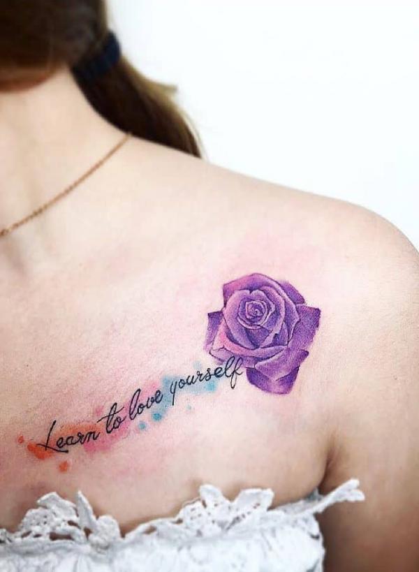 Purple rose with words Learn to love yourself