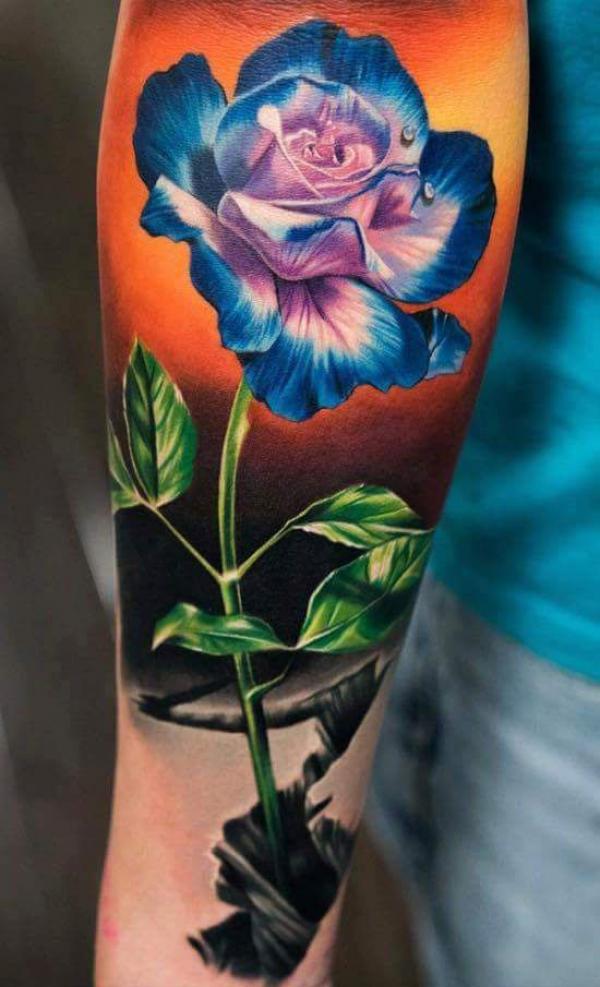 Realistic pink and blue rose