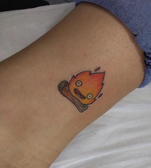 Small Calcifer ankle tattoo