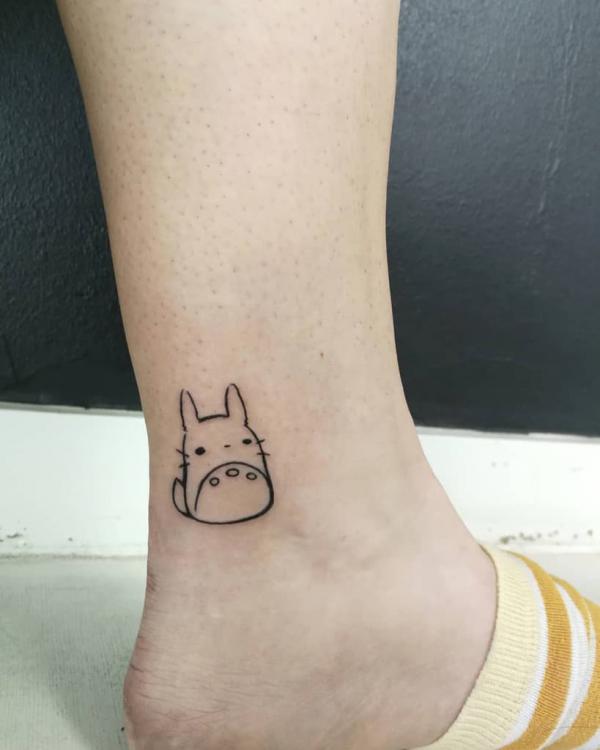 Small Totoro outline ankle tattoo
