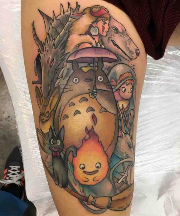 Studio ghibli with Calcifer tattoo