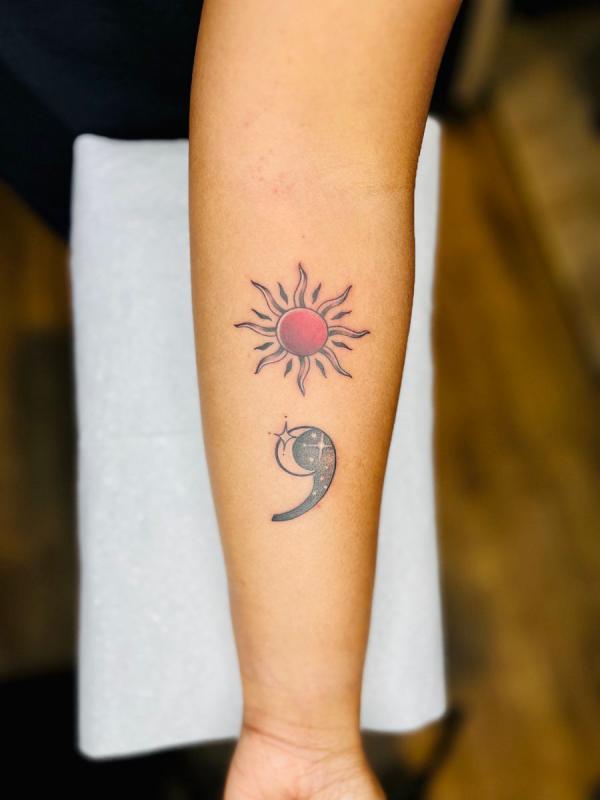 Sun and moon semicolon tattoo