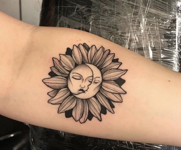 Sun and moon sunflower tattoo
