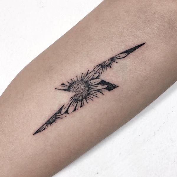 Sunflower lightning bolt tattoo
