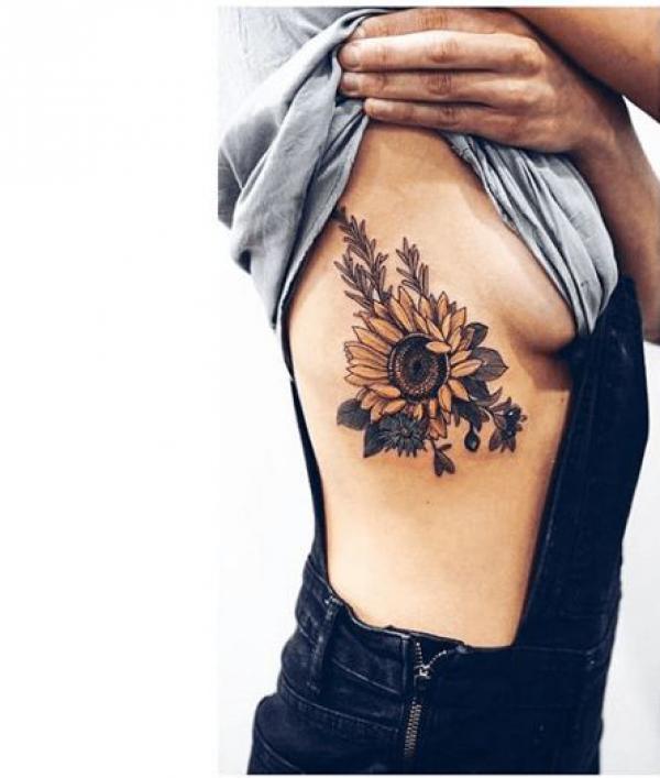 Sunflower side boob tattoo