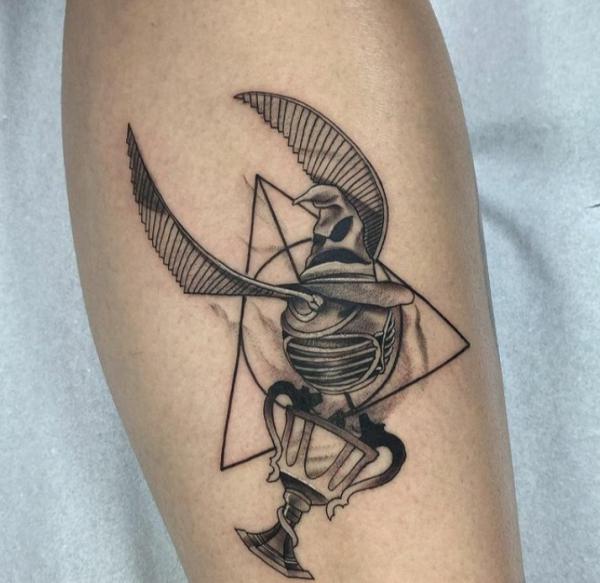 The Triwizard Cup Golden Snitch and deathly hallows tattoo