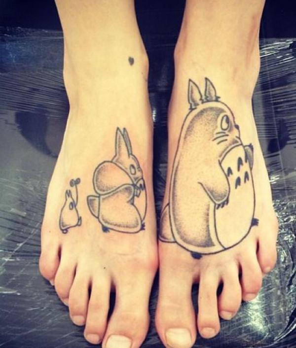 Three Totoros foot tattoo