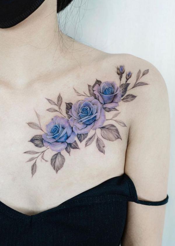 Three roses clavicle tattoo