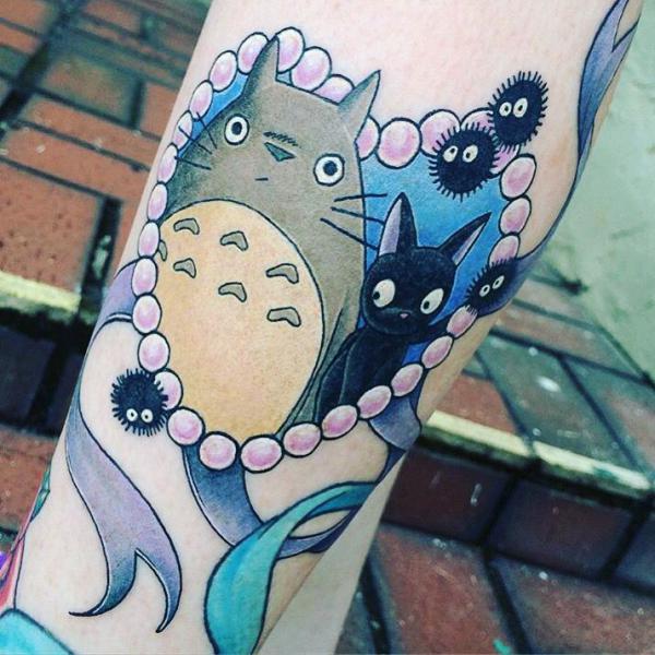 Totoro and Jiji with Soot Sprites tattoo