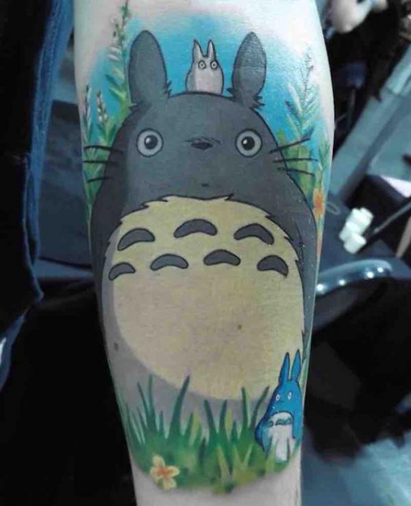 Totoro in grass tattoo