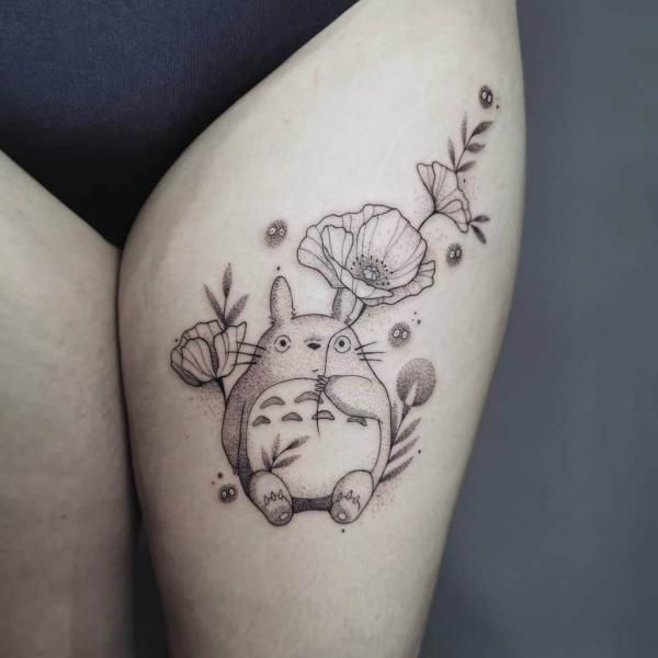 Totoro thigh tattoo