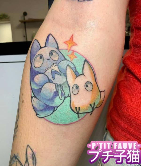 Two Totoro with stars tattoo