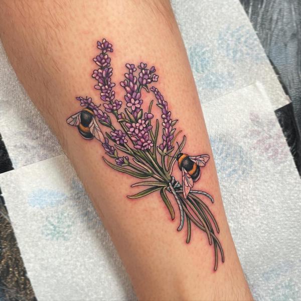 Two bees on a bundle of lavender