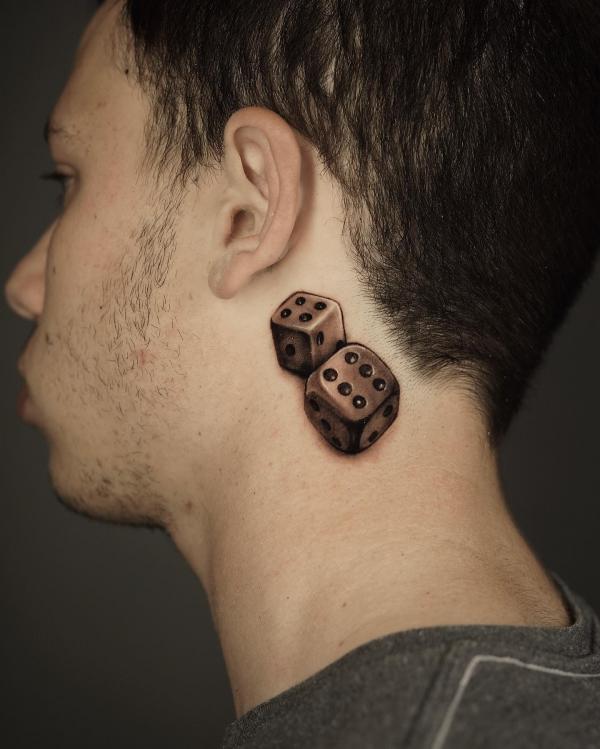 Two dices neck tattoo for men