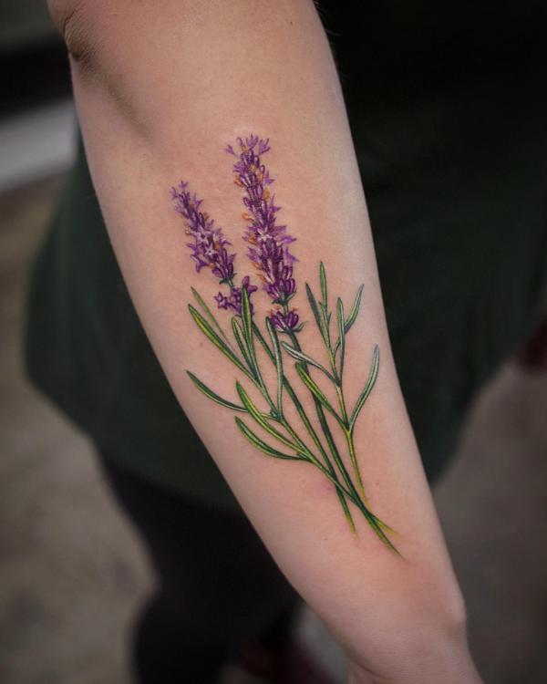 Two lavender forearm tattoo