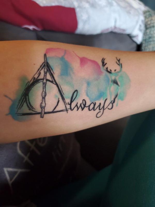Watercolor deathly hallows always tattoo