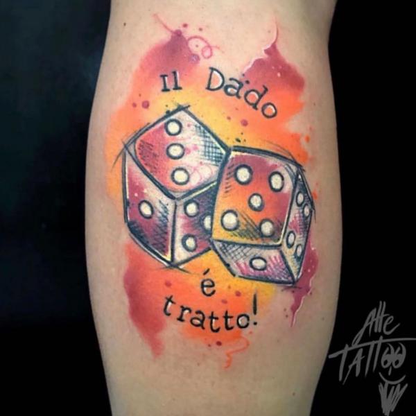 Watercolor dices tattoo calf
