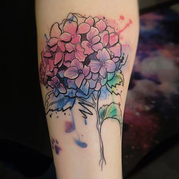 Watercolor hydrangea tattoo
