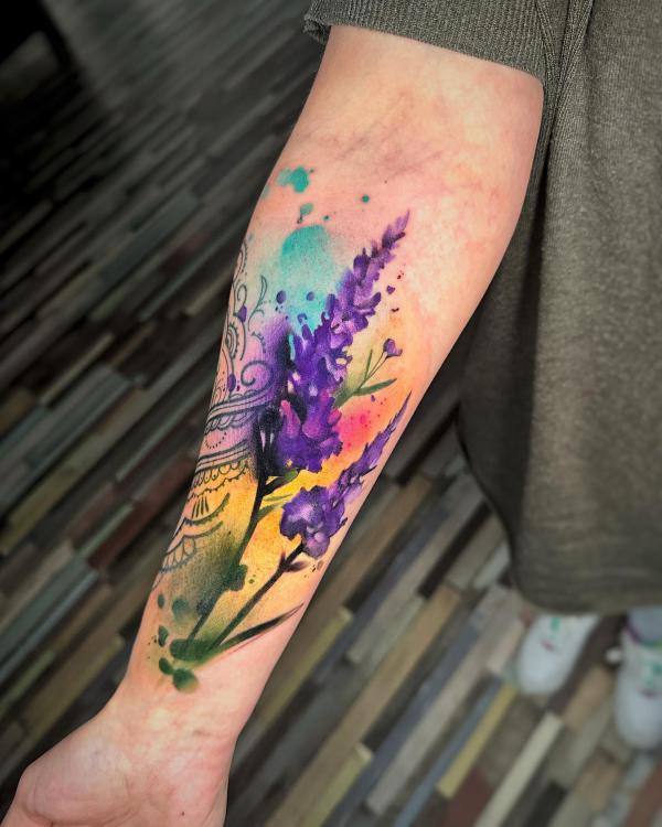 Watercolor lavender tattoo