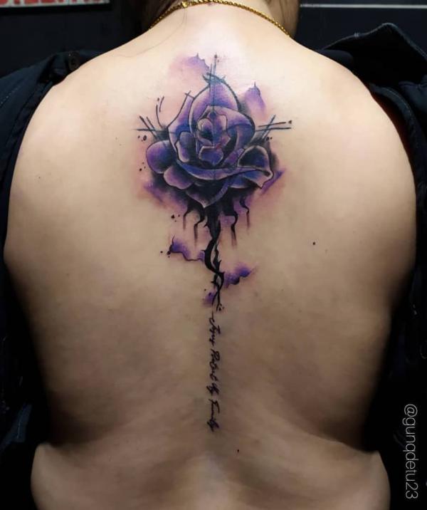 Watercolor purple rose tattoo