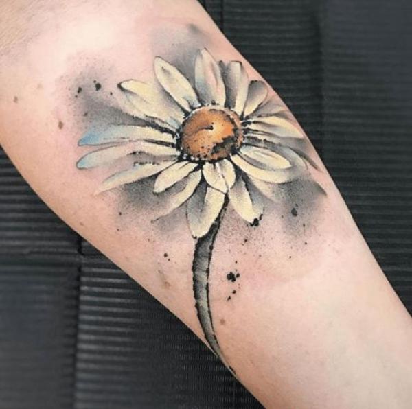 Watercolor white daisy tattoo