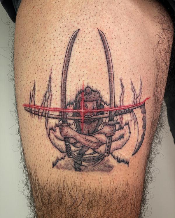 Zoro one piece with two swords tattoo