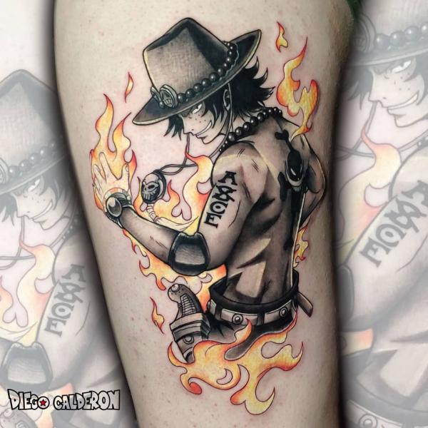 ace one piece in fire tattoo