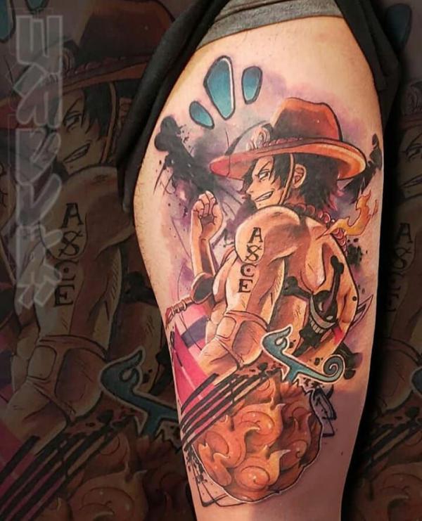 ace one piece tattoo thigh