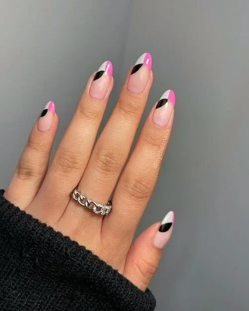 Spring Pink And Black Nail Designs