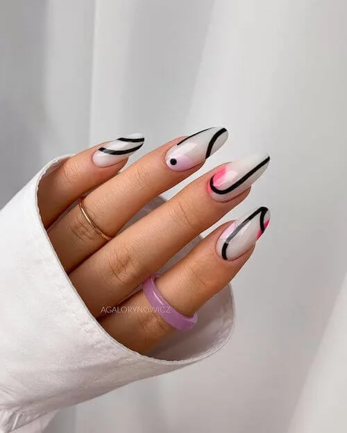 Simple Black Manicure With Abstract Pattern