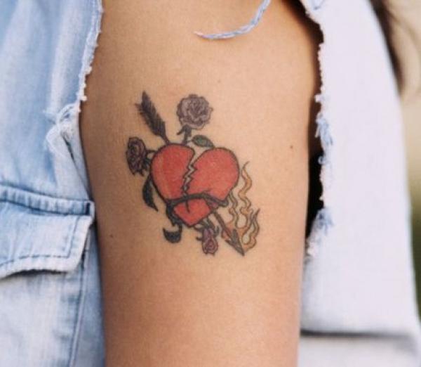 broken heart with rose tattoo