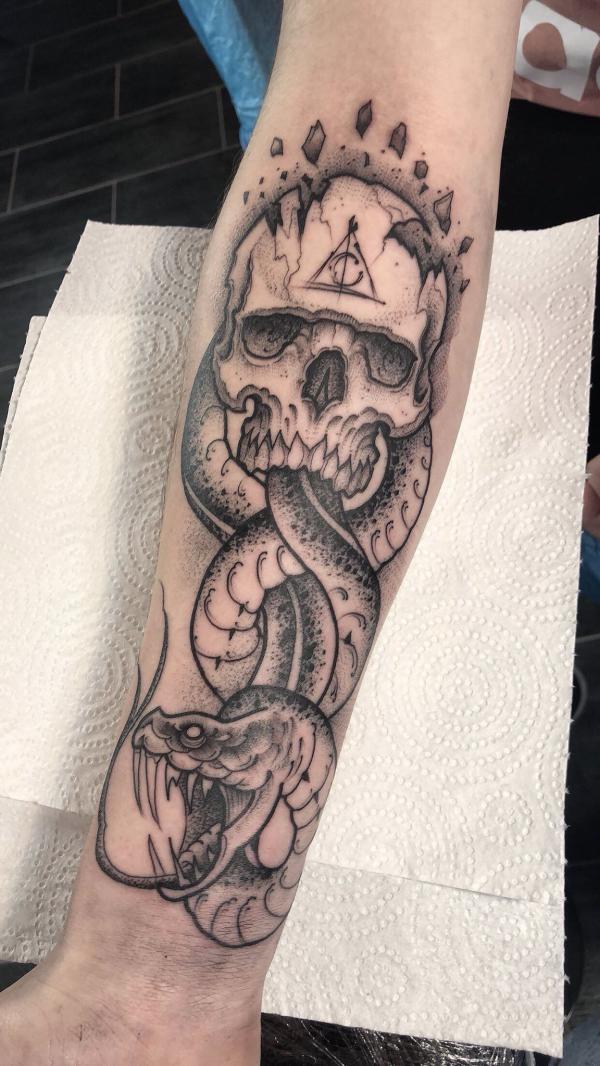 death eater with deathly hallows tattoo