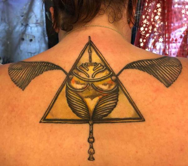 deathly hallows Golden Snitch back tattoo