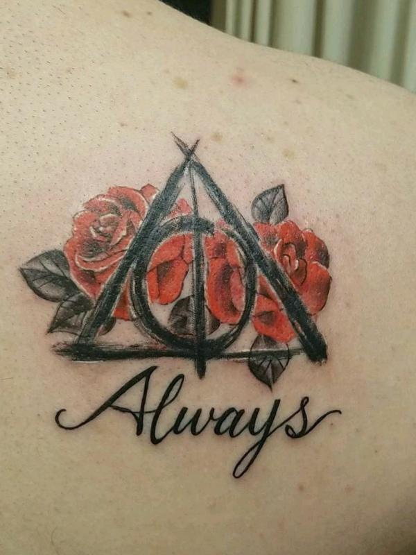 deathly hallows always with roses tattoo