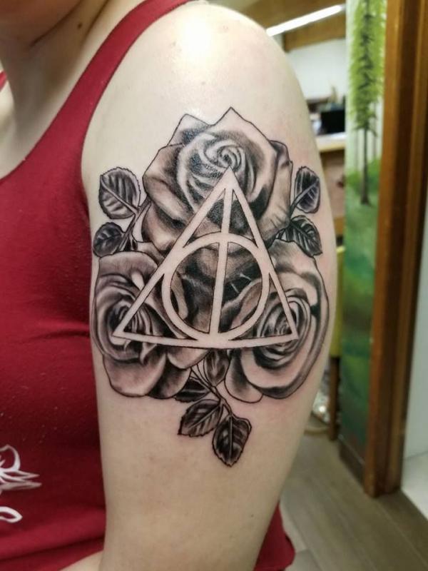deathly hallows and dark roses tattoo