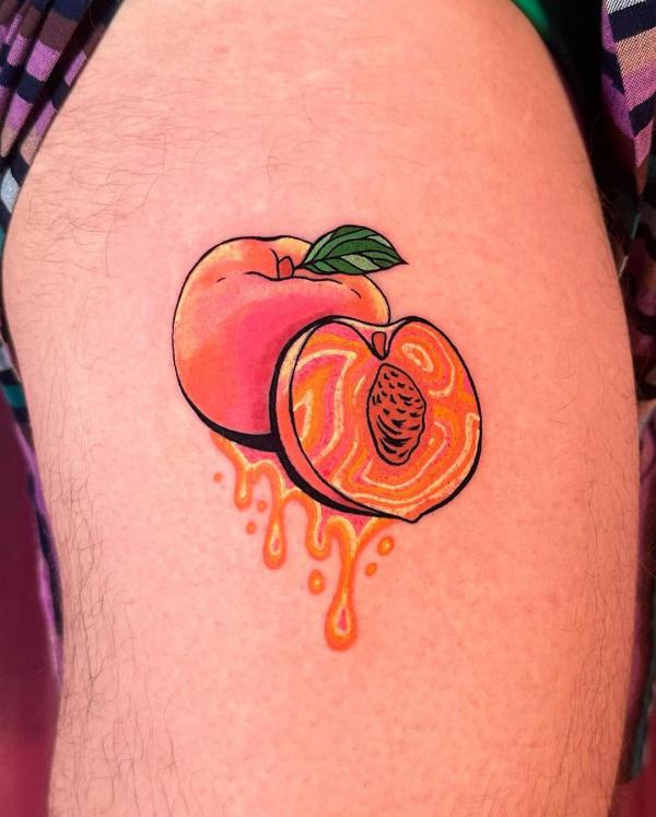 dripping peach thigh tattoo