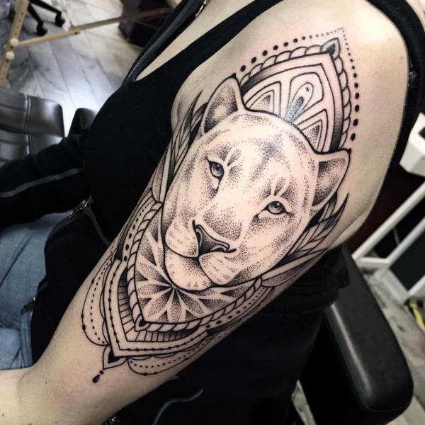 mandala lioness tattoo