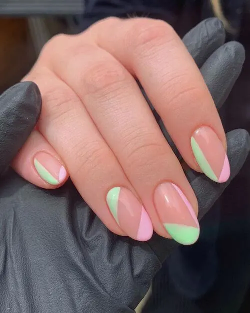 Pink And Mint Green Color Nail Art