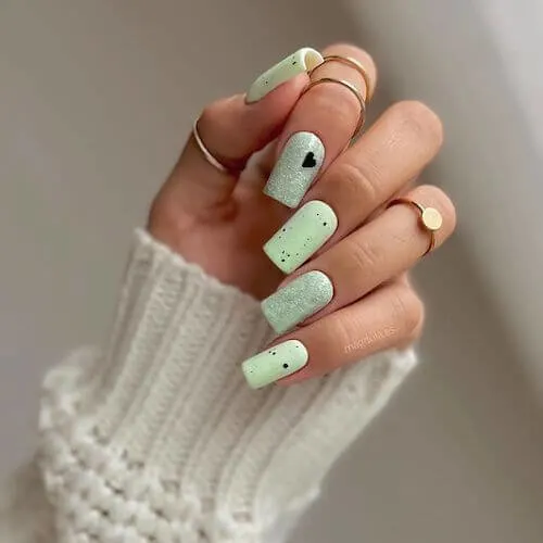 Mint Green Glitter Nails