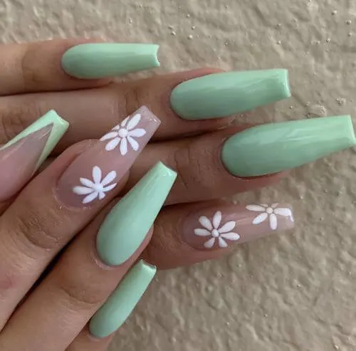 Mint Green And White Nail Art Design