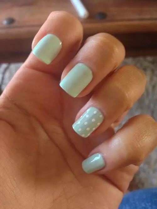 Polka Dots Mint Green Nail Art