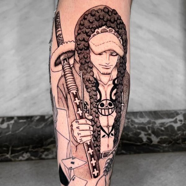 one piece law tattoo leg